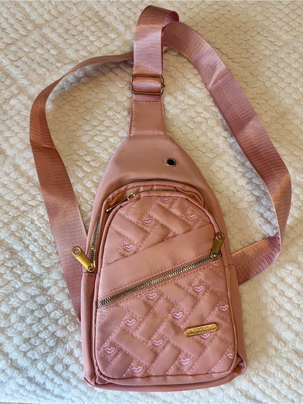 Pink Quilted Crossbody Sling Bag - Branded Accent